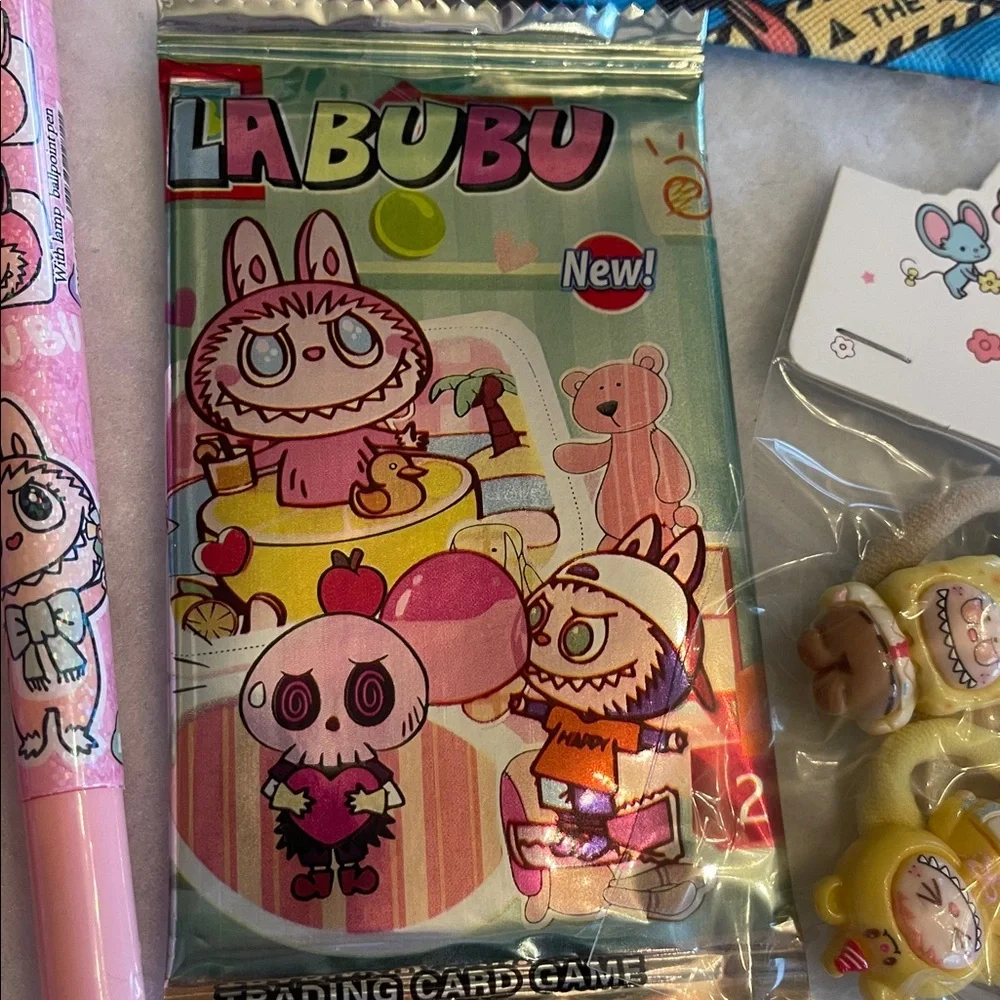 Labubu gift set bundle coin, purse, highlighter pen hair ties stickers card pack